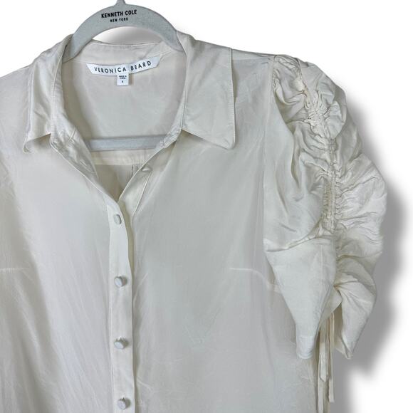 Veronica Beard Carmine Off-White Silk Button Front Ruched Sleeves Blouse Size 4 - Picture 5 of 10